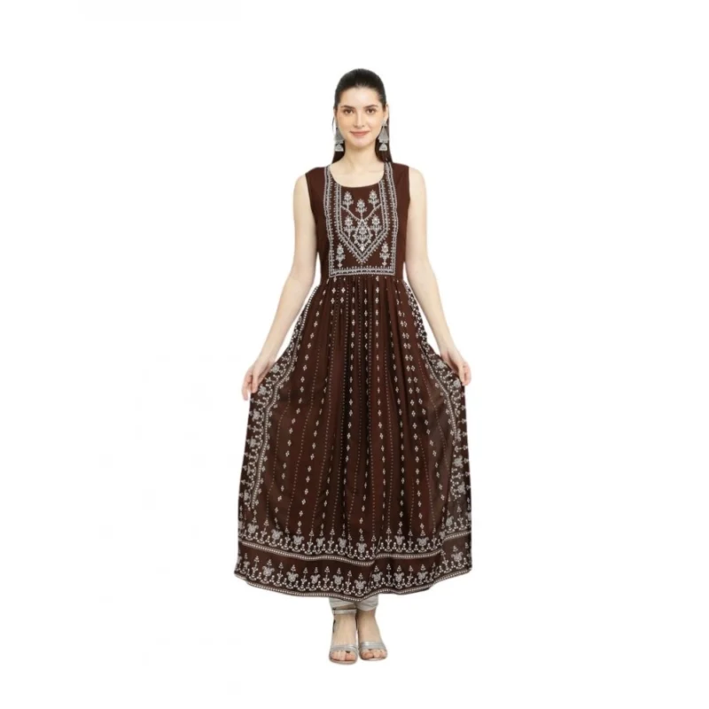 Women's Casual Rayon Sleeveless Kurti (Brown)
