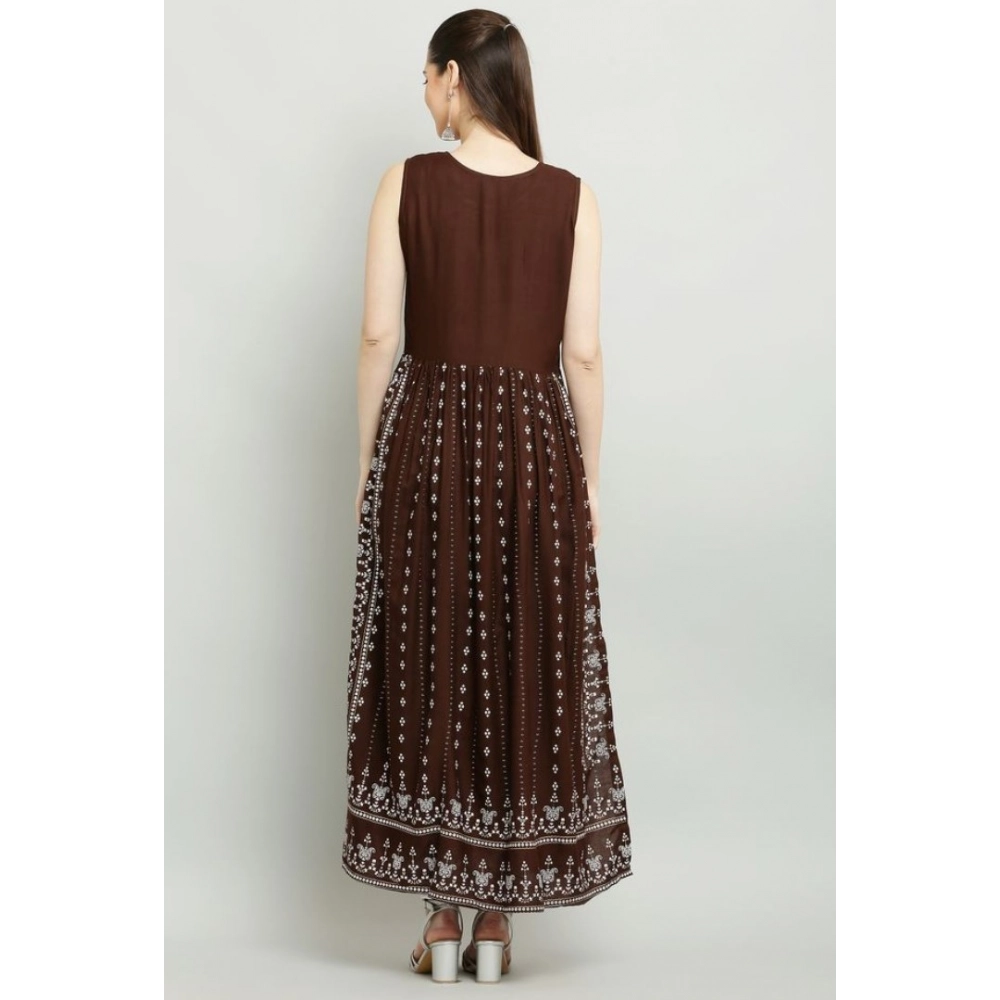 Women's Casual Rayon Sleeveless Kurti (Brown) - Image 3