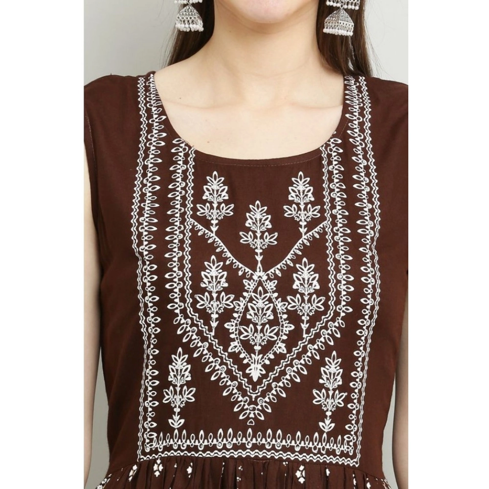 Women's Casual Rayon Sleeveless Kurti (Brown) - Image 5