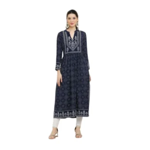 Women's Casual Rayon Full sleeve Kurti (Blue)