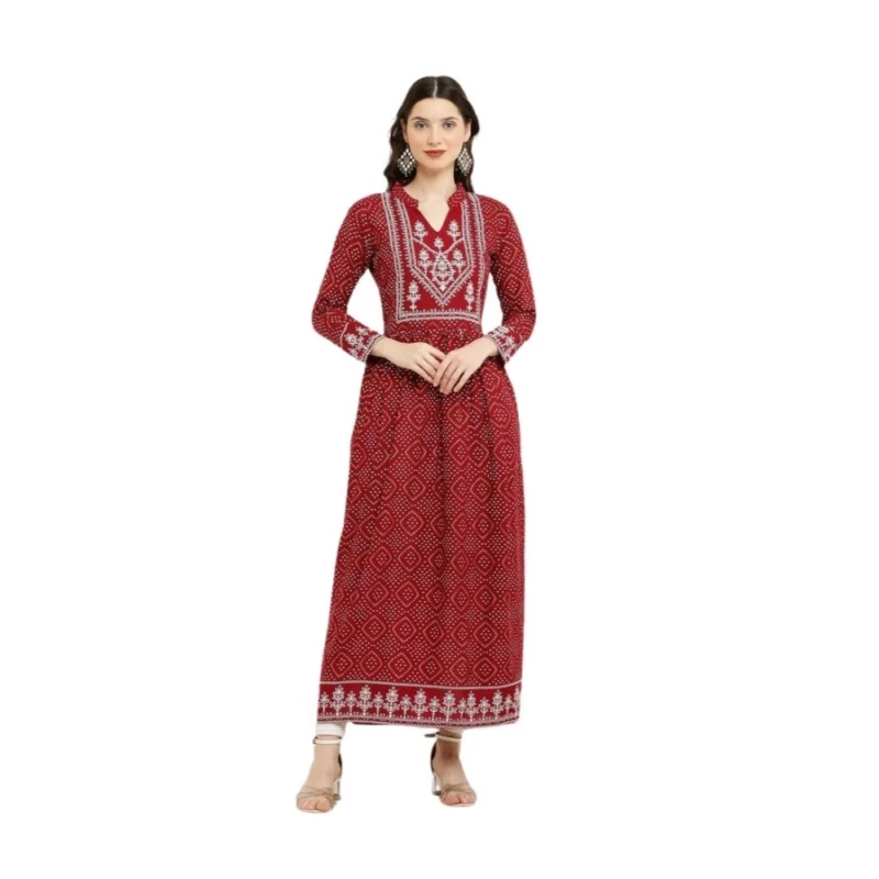 Women's Casual Rayon Full sleeve Kurti (Maroon)