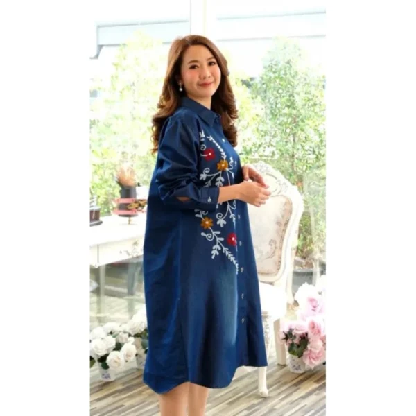 Women's Casual Denim Full sleeve Dress (Blue) - Image 4
