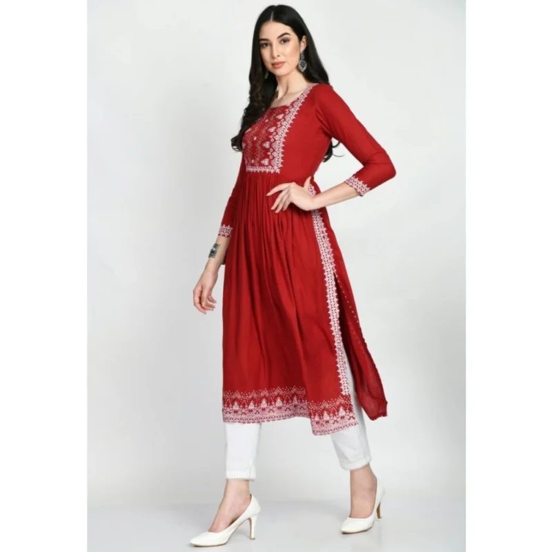 Alternative view of Women's Casual Rayon 3-4th Sleeves Kurti (Maroon)