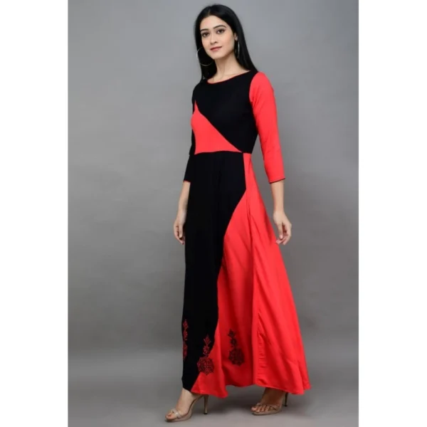 Women's Casual Rayon 3-4th Sleeves Maxi Dress (Pink) - Image 3