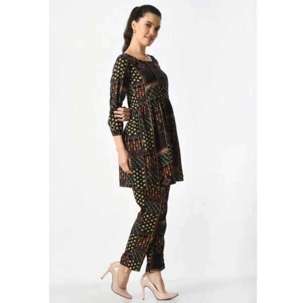 Women's Casual Crepe 3-4th Sleeves Cord Set (Black) - Image 4
