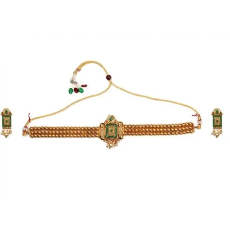 Women's Elegent And Modern Gold Plated Chowker Set (Green, Free Size)