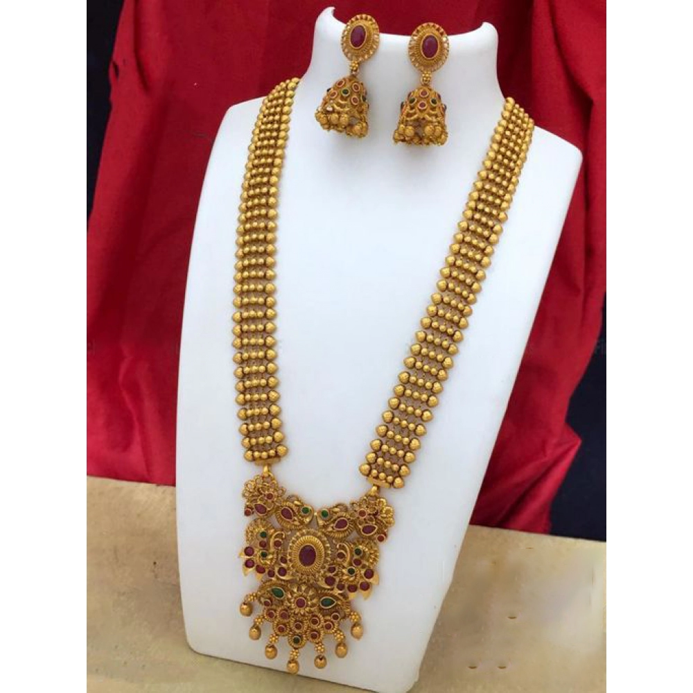 Women's Gold Plated Necklace and Earrings Set with Kundan Work (Multi Color, Free Size)