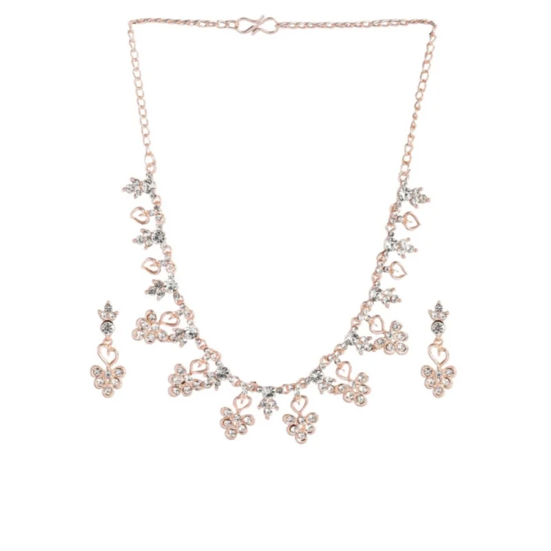 Alternative view of Women's Rose Gold Plated Brass Necklace & Earings Set (Gold)