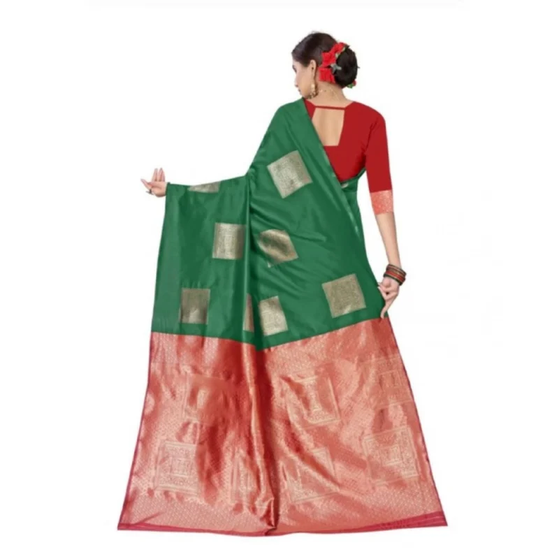 Alternative view of Women's Soft Lichi Silk Printed Saree With Unstitched Blouse 5.5Mtr (Green)