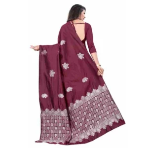 Alternative view of Women's Soft Lichi Silk Printed Saree With Unstitched Blouse 5.5Mtr (Wine)