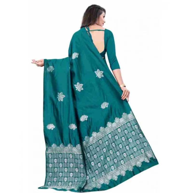 Alternative view of Women's Soft Lichi Silk Printed Saree With Unstitched Blouse 5.5Mtr (Rama)