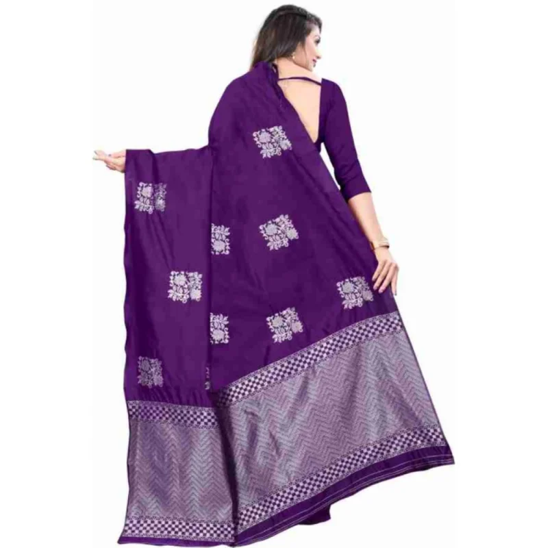 Alternative view of Women's Soft Lichi Silk Printed Saree With Unstitched Blouse 5.5Mtr (Purple)