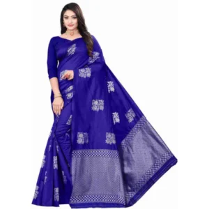 Women's Soft Lichi Silk Printed Saree With Unstitched Blouse 5.5Mtr (Royal-Blue)