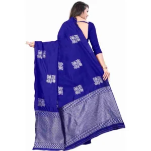 Alternative view of Women's Soft Lichi Silk Printed Saree With Unstitched Blouse 5.5Mtr (Royal-Blue)