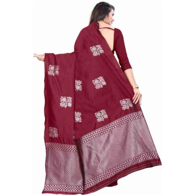 Alternative view of Women's Soft Lichi Silk Printed Saree With Unstitched Blouse 5.5Mtr (Maroon)