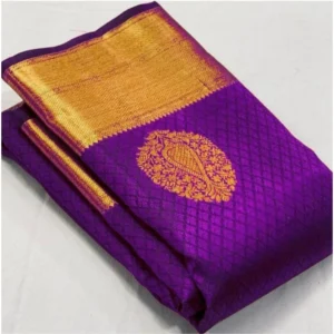 Women's Soft Lichi Silk Printed Saree With Unstitched Blouse 5.5Mtr (Purple)
