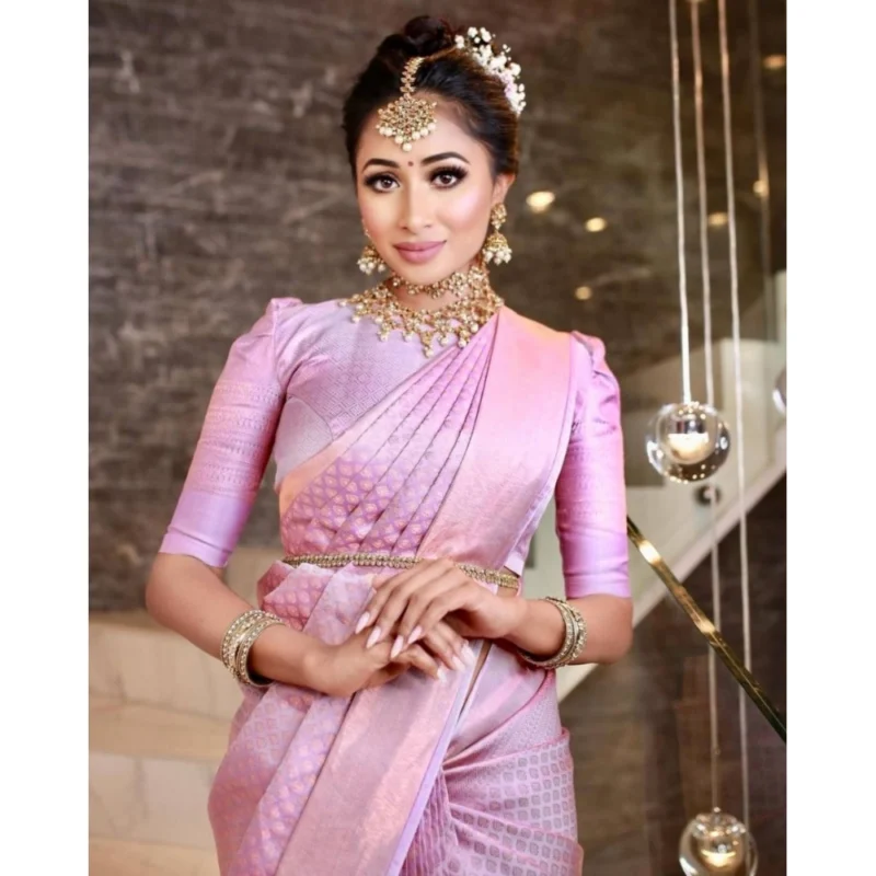 Alternative view of Women's Soft Lichi Silk Printed Saree With Unstitched Blouse 5.5Mtr (Pink)