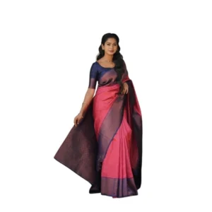 Women's Soft Lichi Silk Printed Saree With Unstitched Blouse 5.5Mtr (Red)