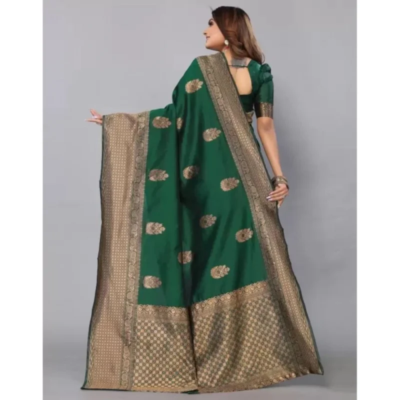 Alternative view of Women's Soft Lichi Silk Printed Saree With Unstitched Blouse 5.5Mtr (Green)