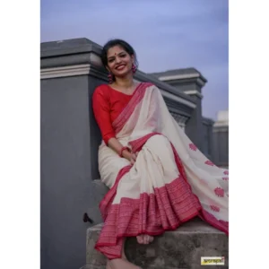 Alternative view of Women's Soft Lilan Printed Saree With Unstitched Blouse 5.5Mtr (White)