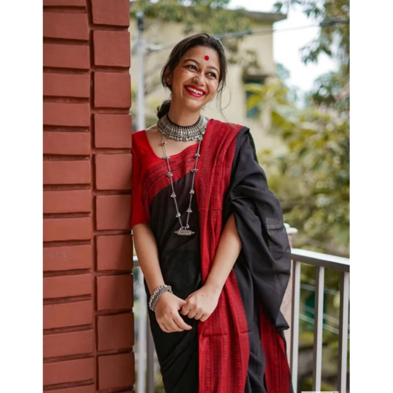 Alternative view of Women's Soft Lilan Printed Saree With Unstitched Blouse 5.5Mtr (Black)