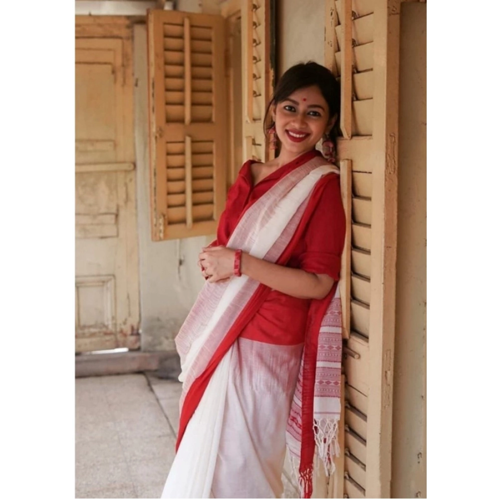 Women's Soft Lilan Printed Saree With Unstitched Blouse 5.5Mtr (White) - Image 2