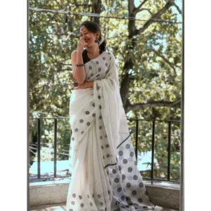 Alternative view of Women's Soft Lilan Printed Saree With Unstitched Blouse 5.5Mtr (White)