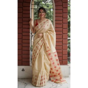 Alternative view of Women's Soft Lilan Printed Saree With Unstitched Blouse 5.5Mtr (Cream)