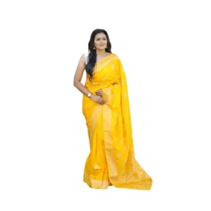 Women's Soft Lichi Silk Printed Saree With Unstitched Blouse 5.5Mtr (Yellow)