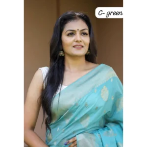 Alternative view of Women's Soft Lichi Silk Printed Saree With Unstitched Blouse 5.5Mtr (Sky-Blue)