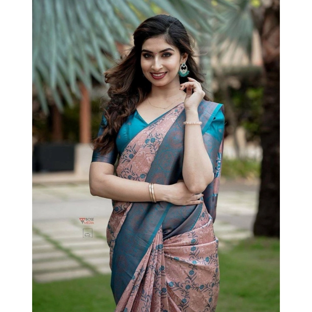 Women's Soft Lichi Silk Printed Saree With Unstitched Blouse 5.5Mtr (Multicolor) - Image 2