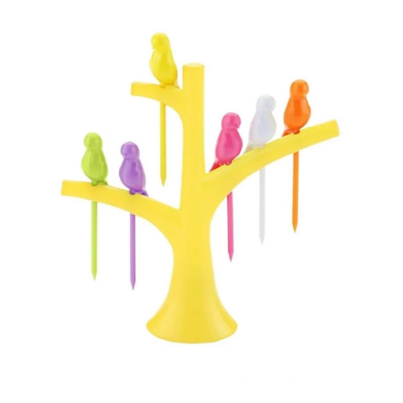 Alternative view of Pack of 10_Bird Tree Fruit Fork Set Decorative Toothpick Holder (Color: Assorted )