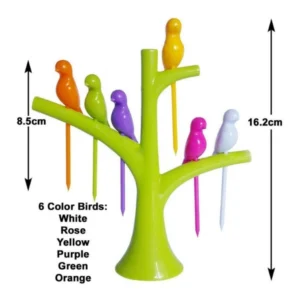 Alternative view of Pack of 10_Bird Tree Fruit Fork Set Decorative Toothpick Holder (Color: Assorted )
