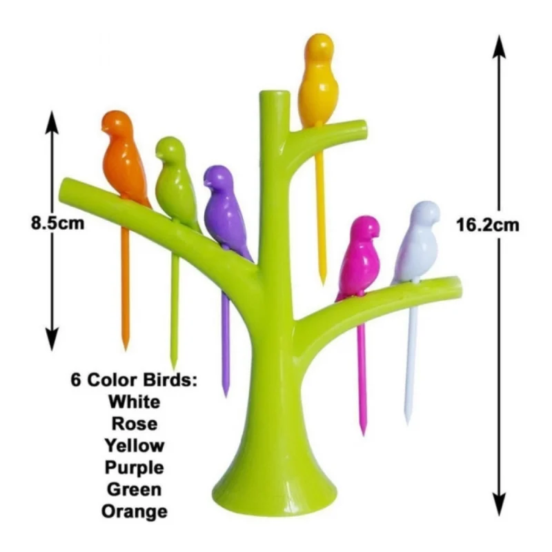 Alternative view of Pack of 10_Bird Tree Fruit Fork Set Decorative Toothpick Holder (Color: Assorted )