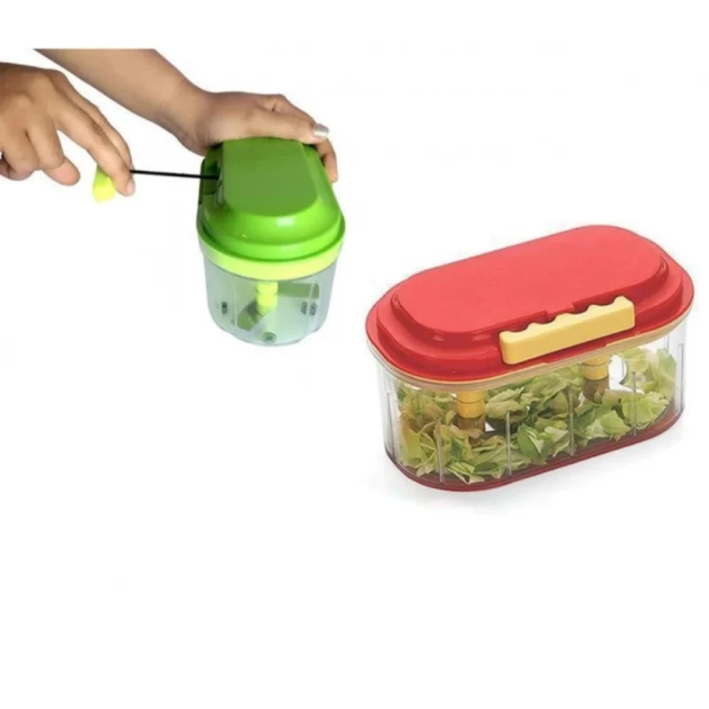 Alternative view of Pack Of 2_Twin Bowl Dual-Blade Hand Chopper | Manual Food Processor for Vegetables And Fruits (Color: Assorted )