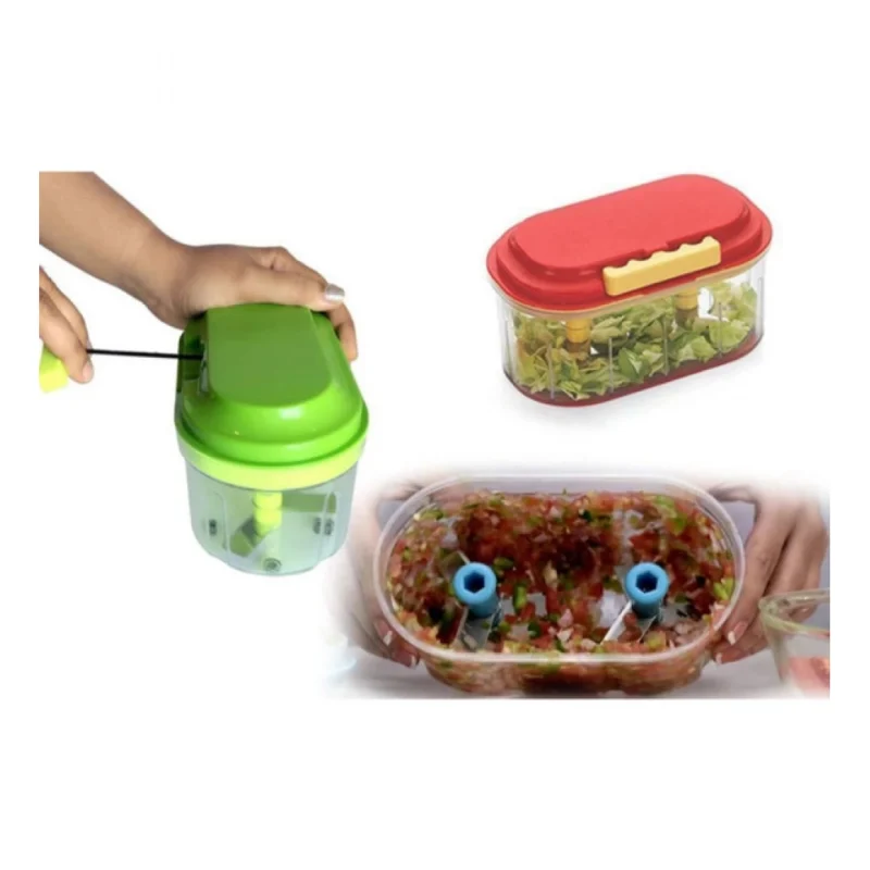 Alternative view of Pack Of 2_Twin Bowl Dual-Blade Hand Chopper | Manual Food Processor for Vegetables And Fruits (Color: Assorted )