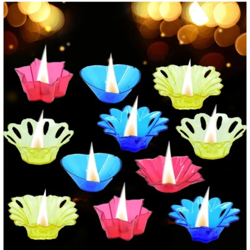 Alternative view of Pack Of 2_Floral Diya Set – Multi-Color Tea Light Holders Set of 12 (Color: Assorted )