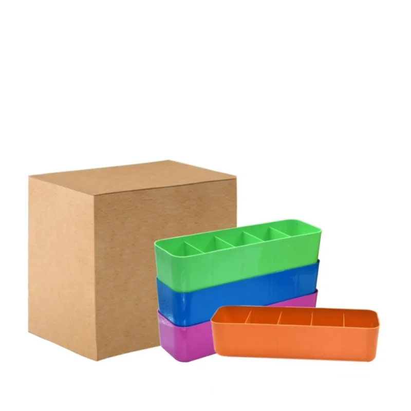 Pack Of 2_Socks Organizer Tray – 4-Piece Set | Quick 5-Section Storage Trays for Drawer Organizing | Sorting Tray for Socks, Accessories And Closet Storage (Color: Assorted )