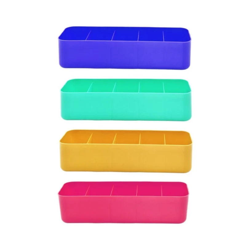 Alternative view of Pack Of 2_Socks Organizer Tray – 4-Piece Set | Quick 5-Section Storage Trays for Drawer Organizing | Sorting Tray for Socks, Accessories And Closet Storage (Color: Assorted )