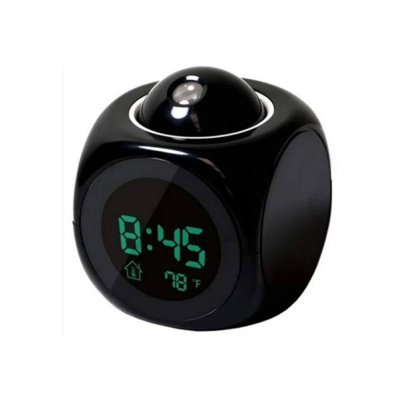 Alternative view of Time Display with Voice Projection And Wake-Up Alarm Clock (Color: Black)