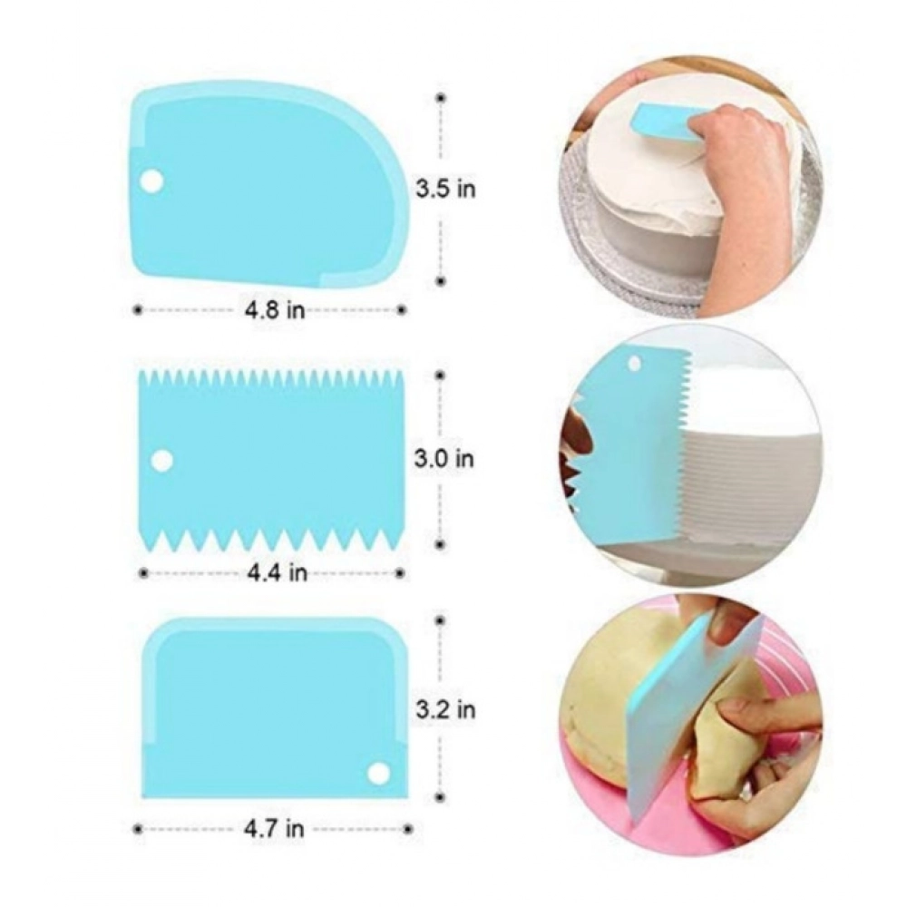 Pack of 5_Plastic Dough And Cake Scraper Set – 3 Pieces (Color: Assorted)) - Image 3