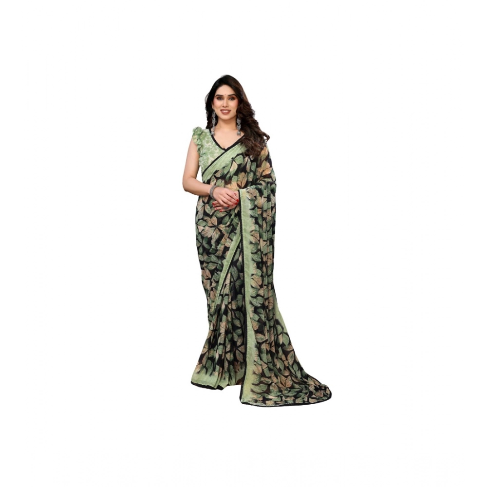 Women's Chiffon Printed Saree With Unstitched Blouse 5.5Mtr?(Green)