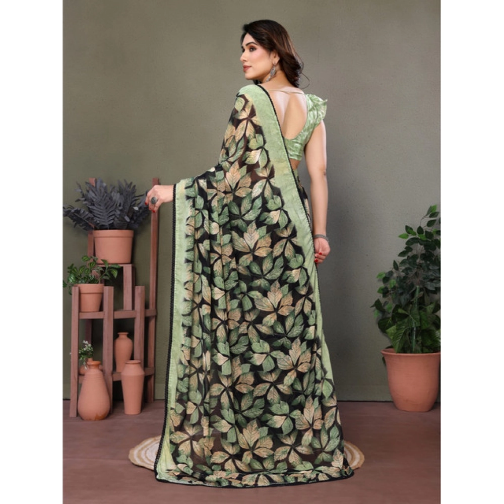 Women's Chiffon Printed Saree With Unstitched Blouse 5.5Mtr?(Green) - Image 4