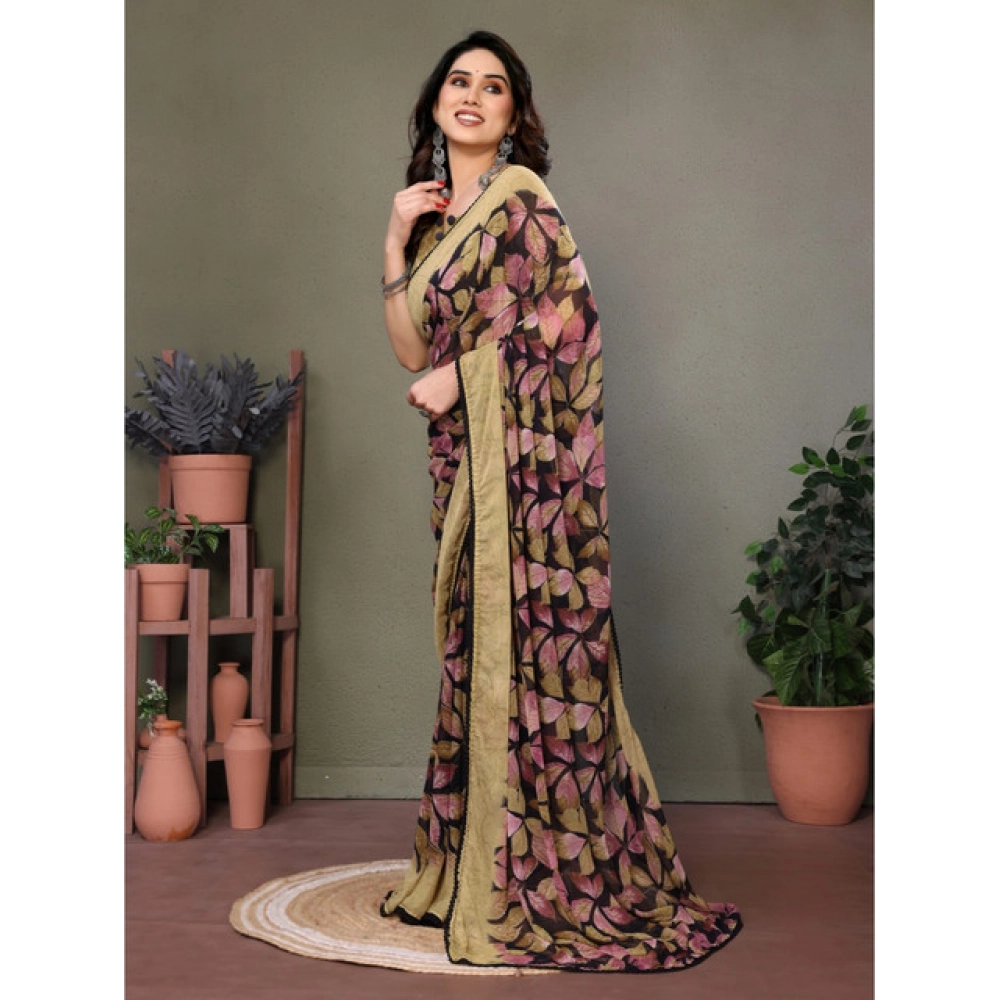 Women's Chiffon Printed Saree With Unstitched Blouse 5.5Mtr?(Beige) - Image 4
