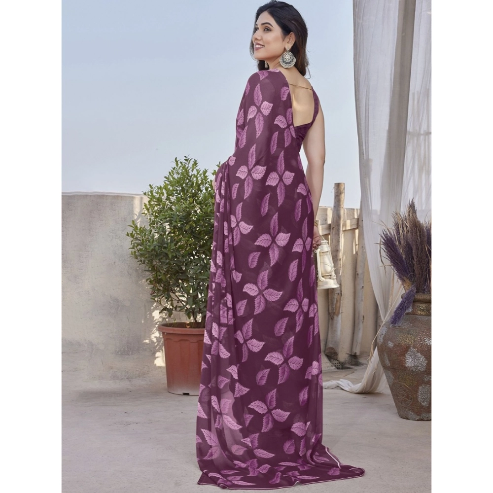 Women's Chiffon Printed Saree With Unstitched Blouse 5.5Mtr聽(Purple) - Image 4