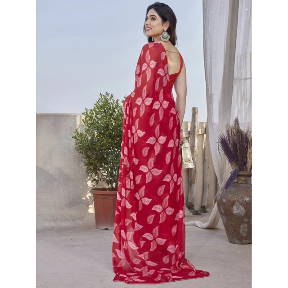Women's Chiffon Printed Saree With Unstitched Blouse 5.5Mtr聽(Red) - Image 3