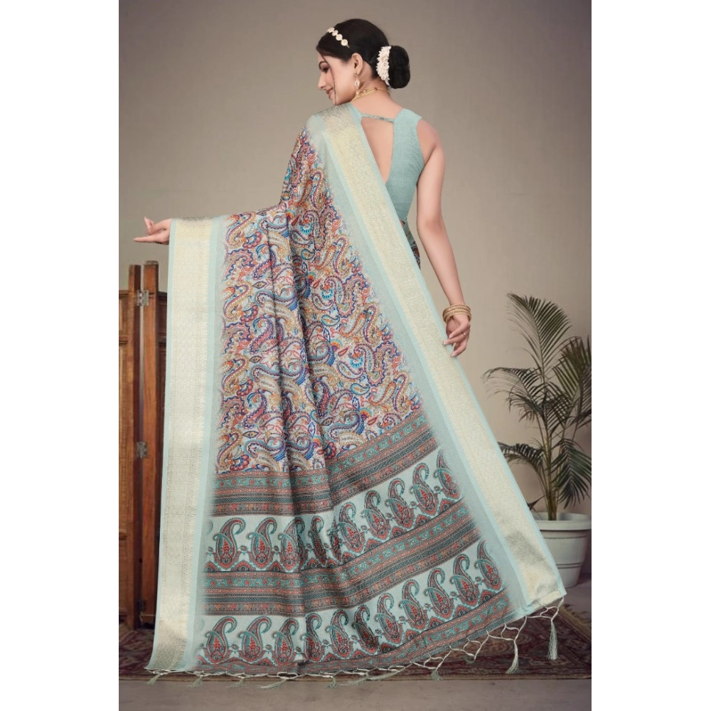Women's Cotton Silk Printed Saree With Unstitched Blouse 5.5Mtr?(Multicolor) - Image 3