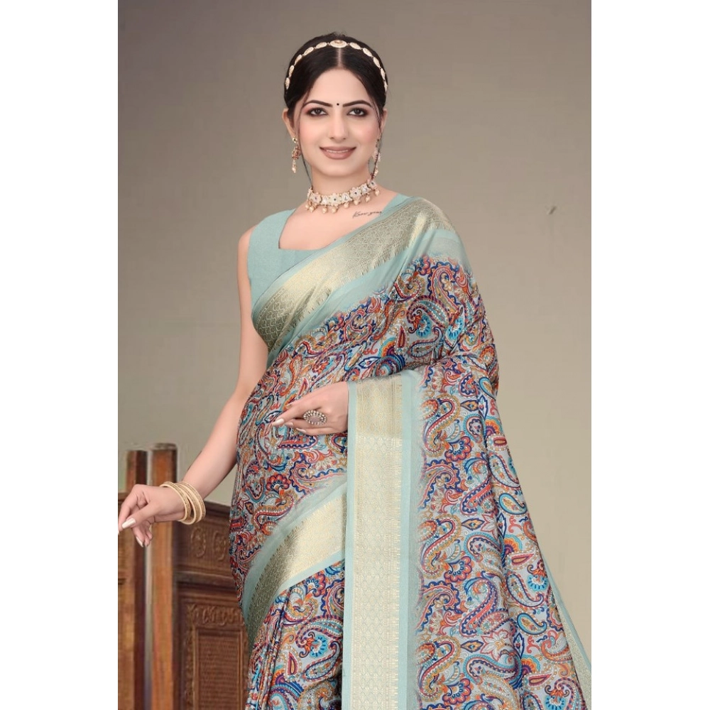 Women's Cotton Silk Printed Saree With Unstitched Blouse 5.5Mtr?(Multicolor) - Image 4