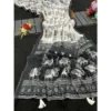 Women's Linen Cotton Printed Saree With Unstitched Blouse 5.5Mtr?(Black)
