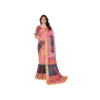 Women's Linen Cotton  Printed Saree With Unstitched Blouse 5.5Mtr?(Pink)